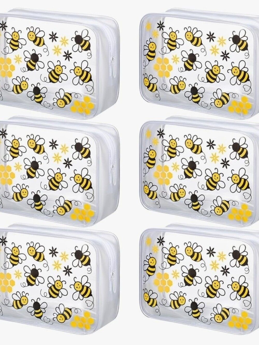 Clear Bee Print Travel Toiletry Pouch - Waterproof